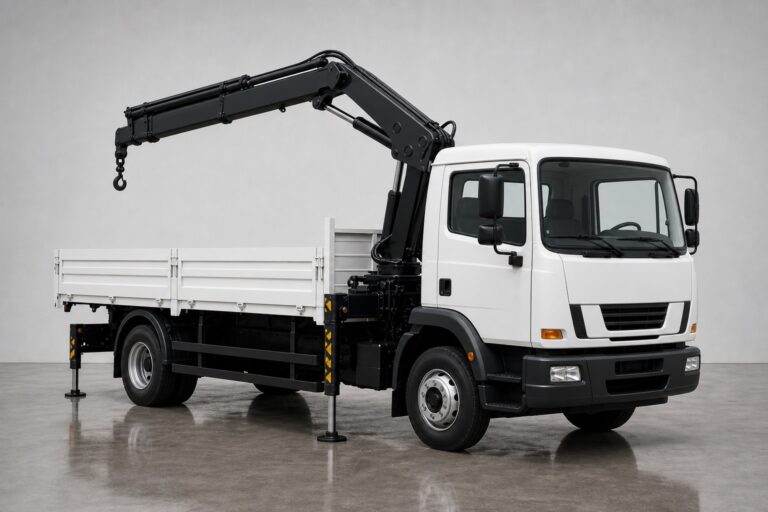 Манипулятор Hino 300, борт 5 тонн, стрела 3 тонны — вид спереди и сбоку