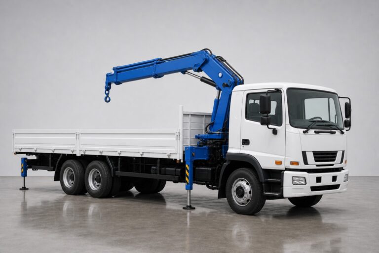 Манипулятор Isuzu Forward, борт 7 тонн, стрела 5 тонн — вид спереди и сбоку