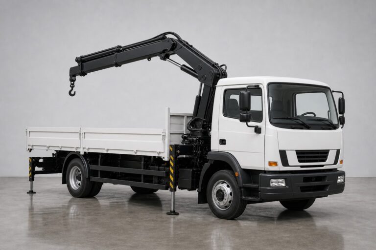 Манипулятор Mitsubishi Fuso, борт 5 тонн, стрела 3 тонны — вид спереди и сбоку